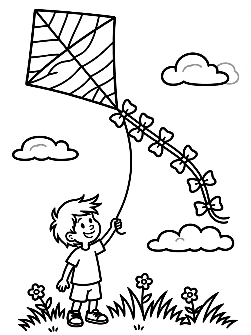 Cheerful cartoon kite coloring page