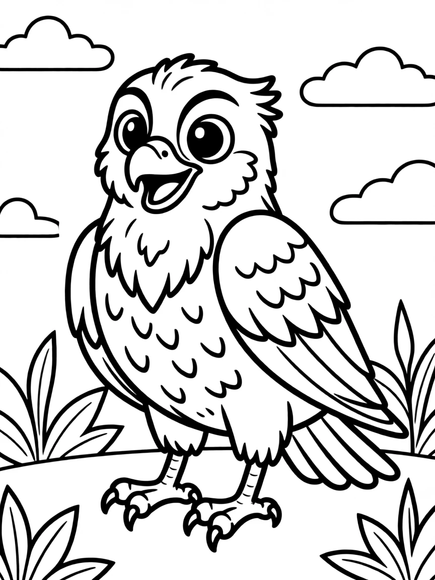 Cheerful cartoon goshawk coloring page
