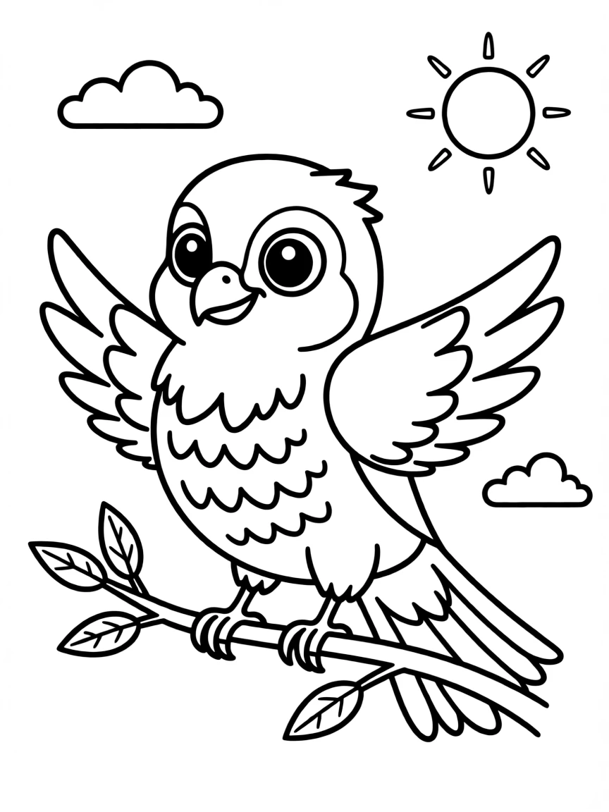 Cheerful cartoon sparrowhawk coloring page