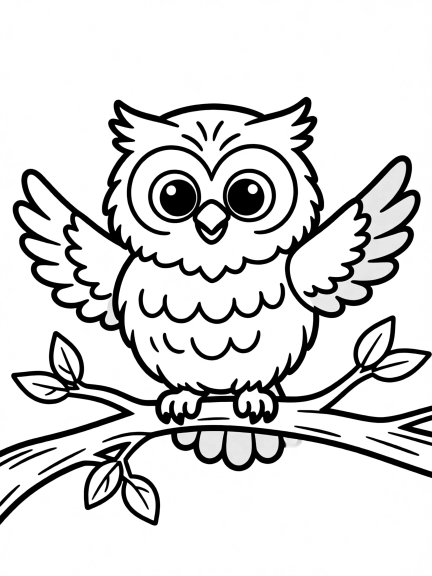 Cheerful cartoon snowy owl coloring page