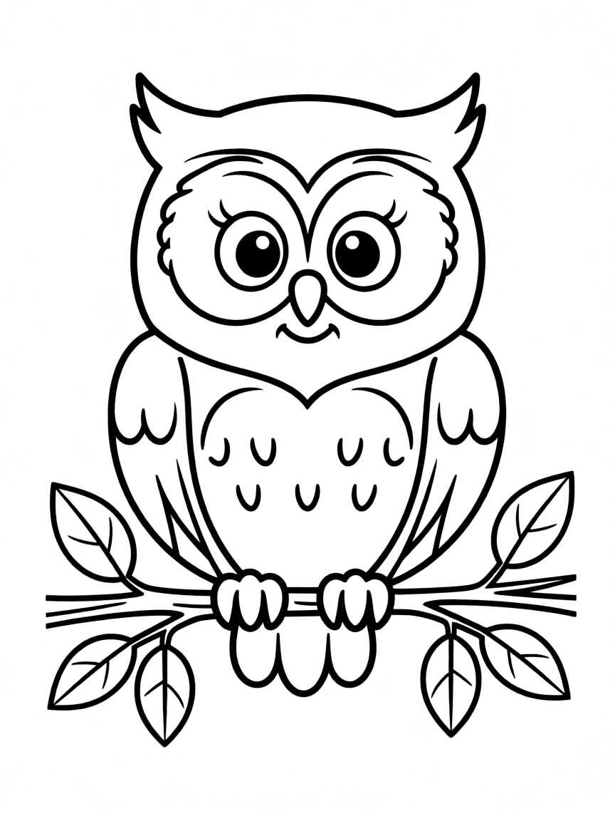 Cheerful cartoon barn owl coloring page