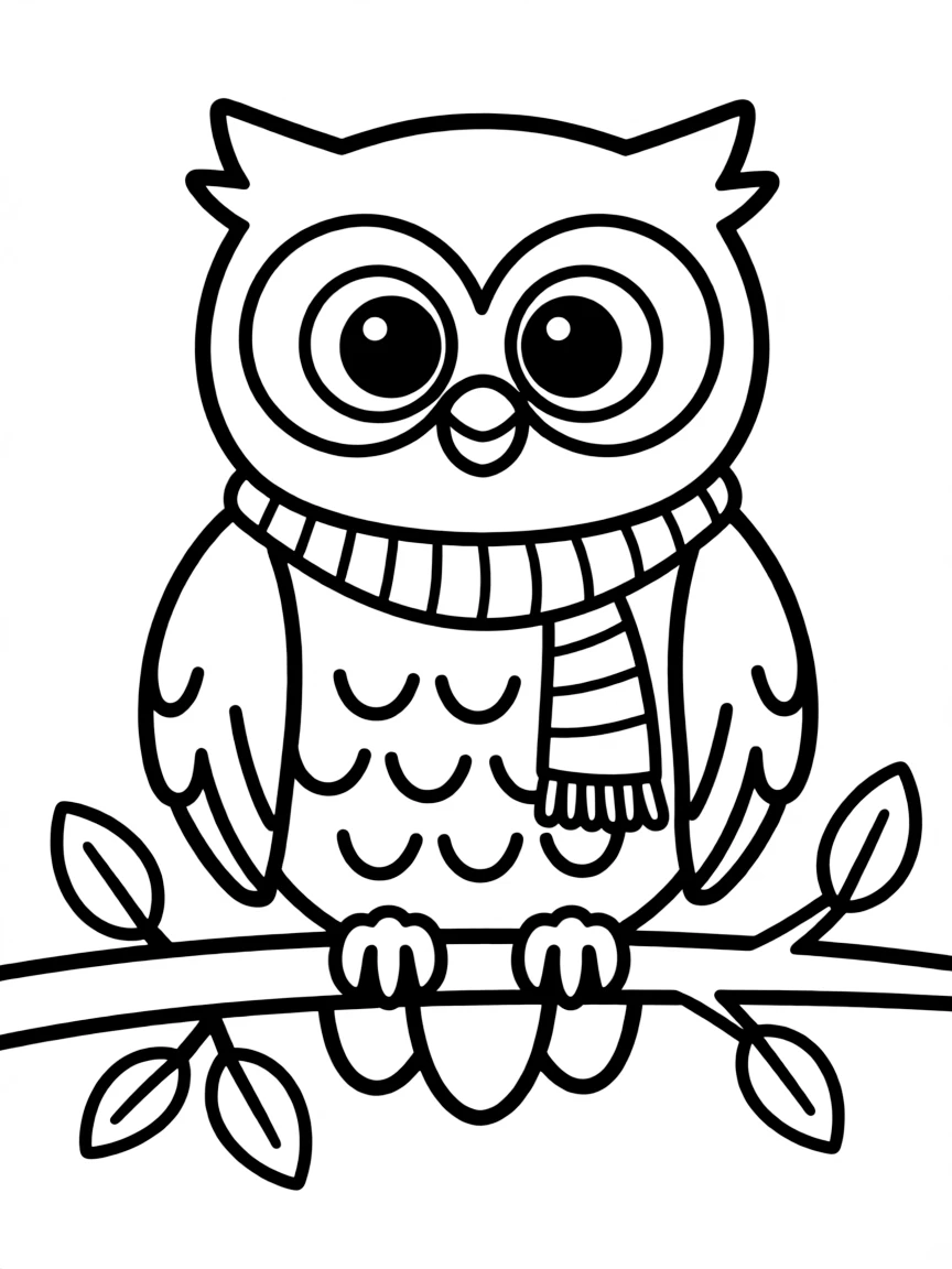 Cheerful cartoon screech owl coloring page