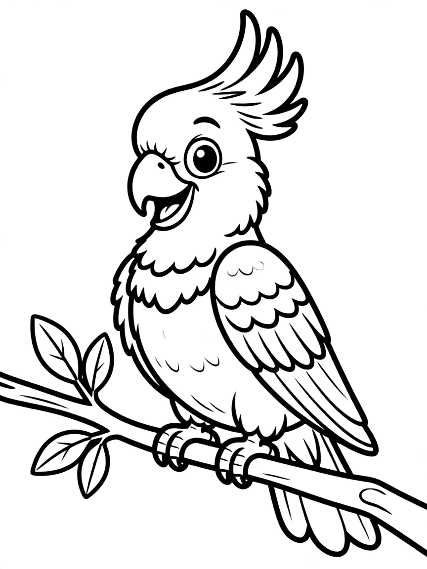 Cheerful cartoon cockatoo coloring page