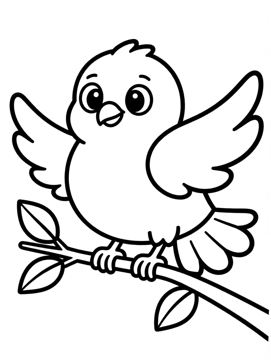 Cheerful cartoon lovebird coloring page
