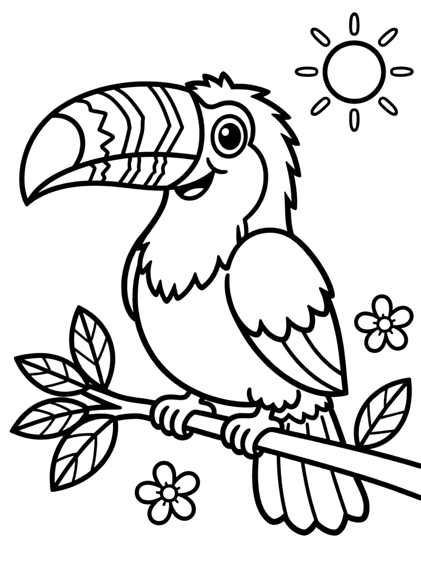 Cheerful cartoon toucan coloring page