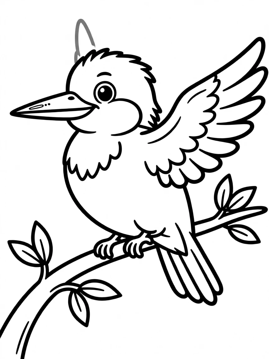 Cheerful cartoon kingfisher coloring page