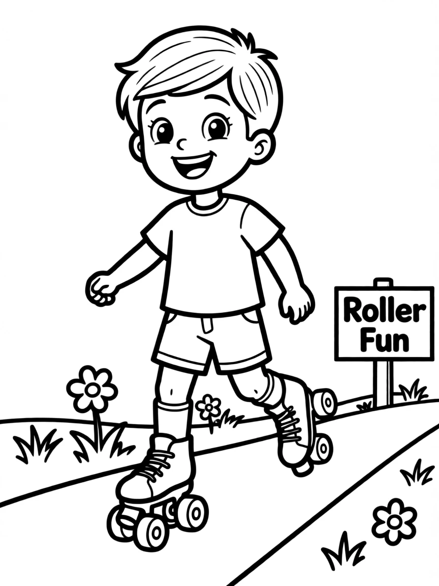 Cheerful cartoon roller coloring page