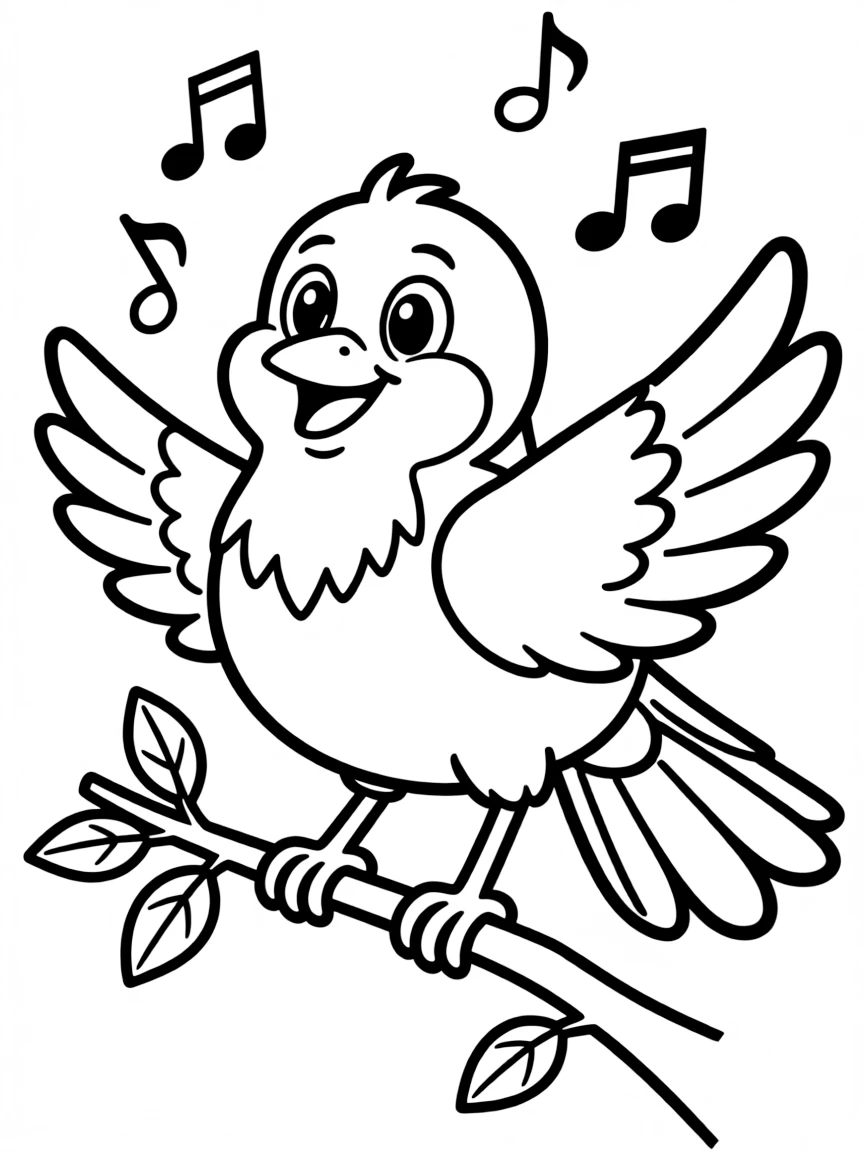 Cheerful cartoon mockingbird coloring page