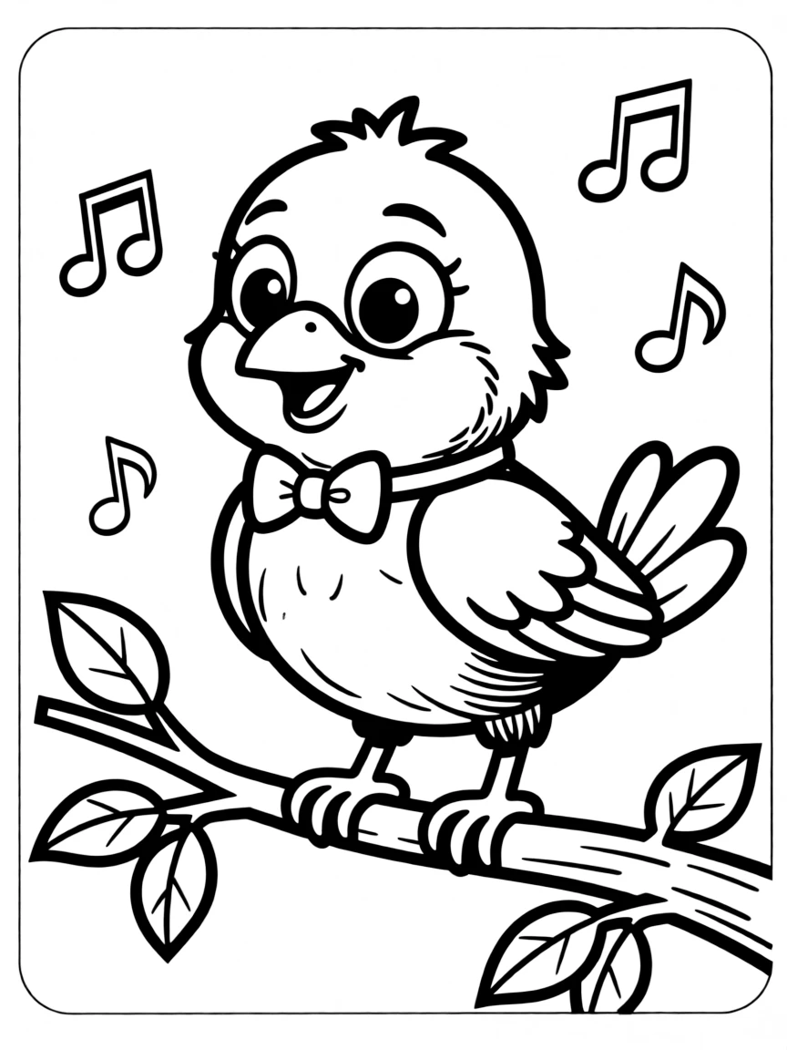 Cheerful cartoon blackbird coloring page