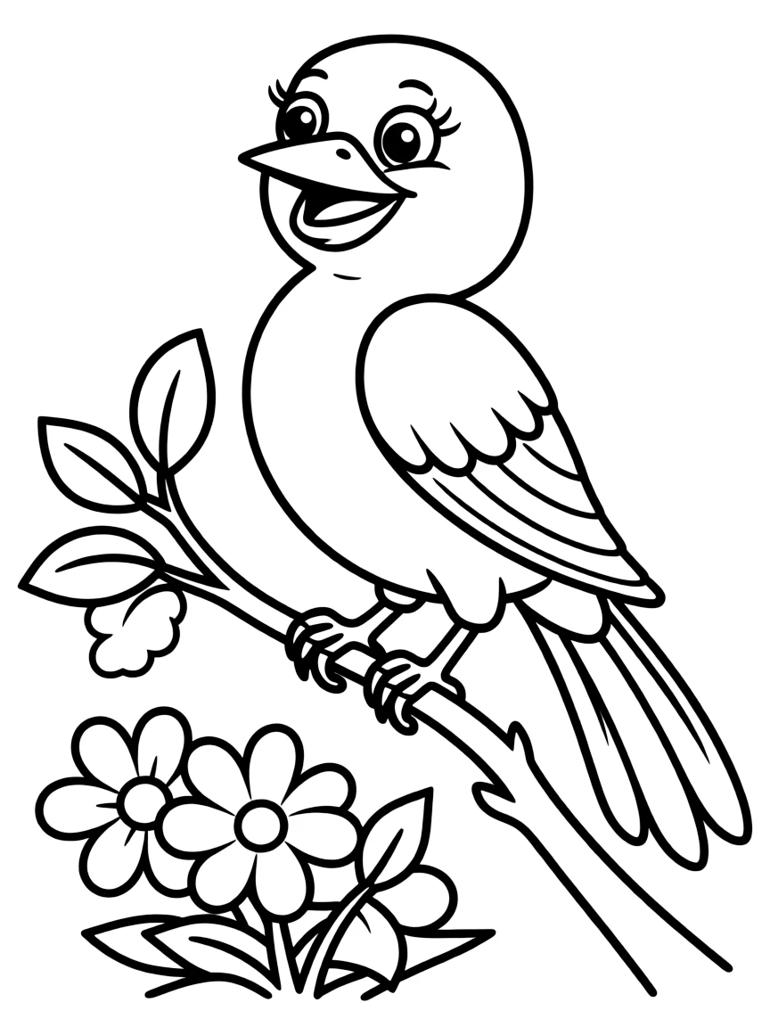 Cheerful cartoon oriole coloring page
