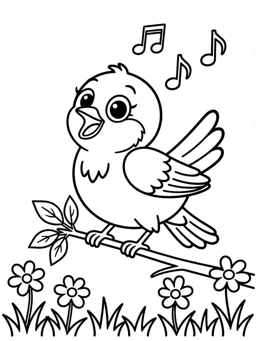 Cheerful cartoon warbler coloring page