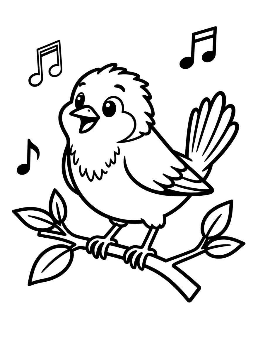 Cheerful cartoon wren coloring page