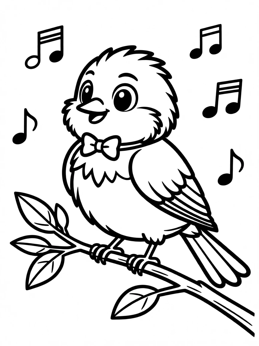 Cheerful cartoon chickadee coloring page