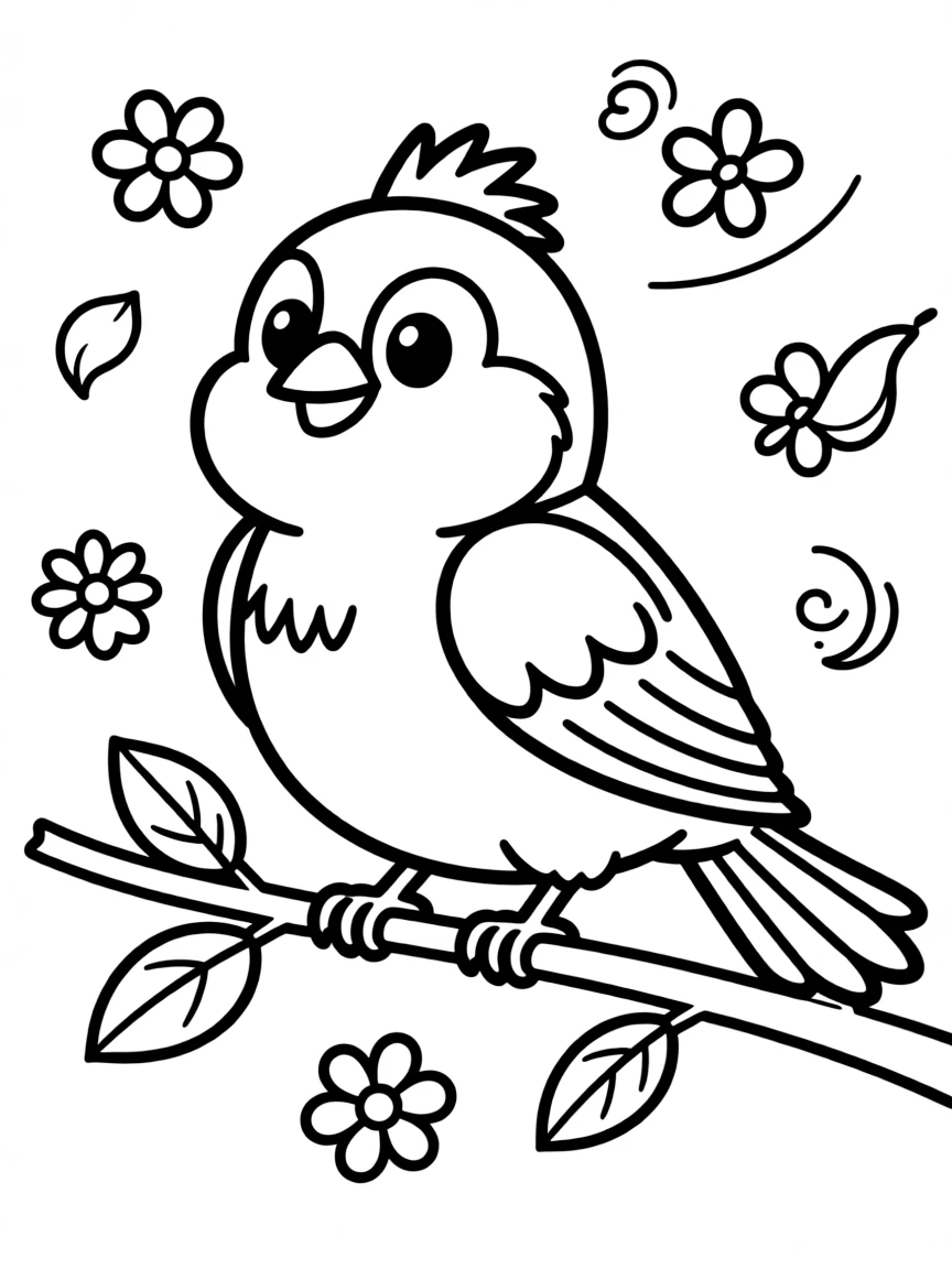 Cheerful cartoon titmouse coloring page