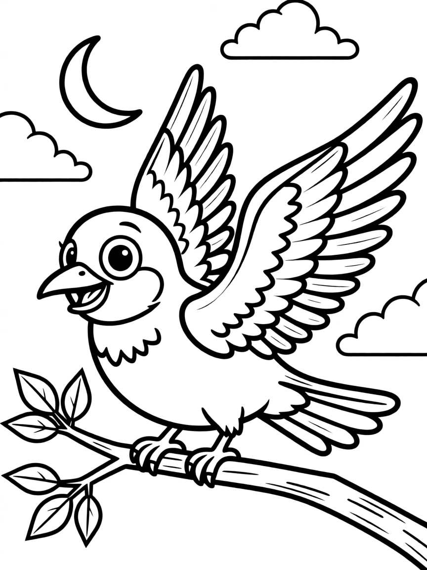 Cheerful cartoon nighthawk coloring page