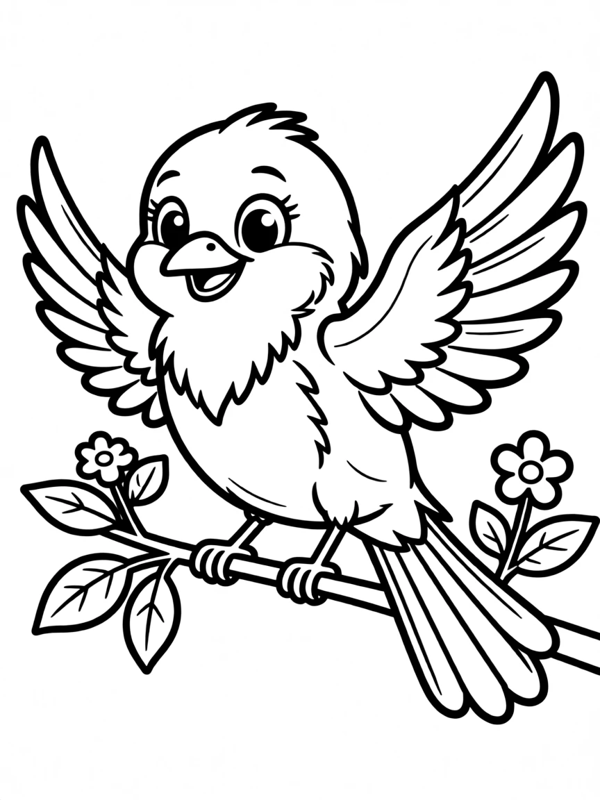 Cheerful cartoon kingbird coloring page