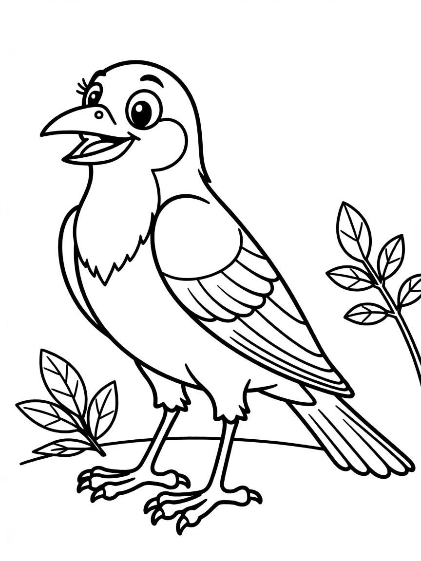Cheerful cartoon grackle coloring page