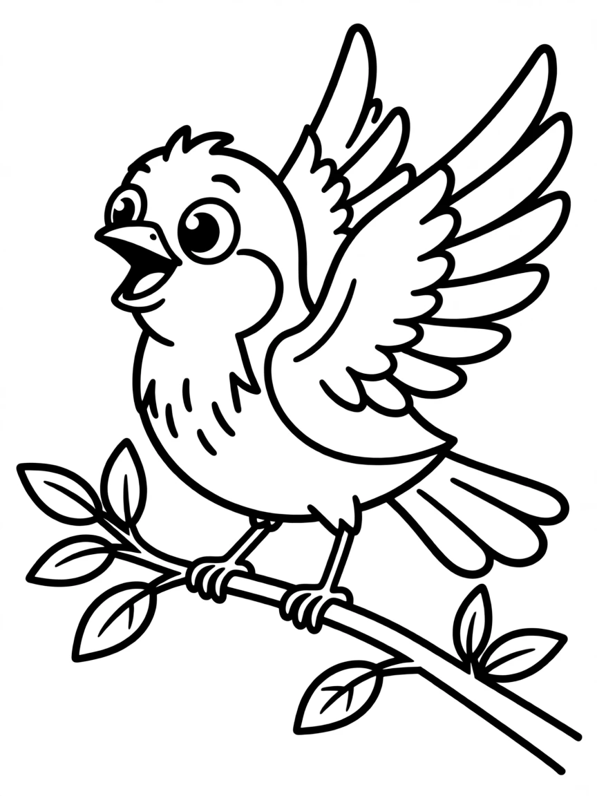 Cheerful cartoon redwing coloring page
