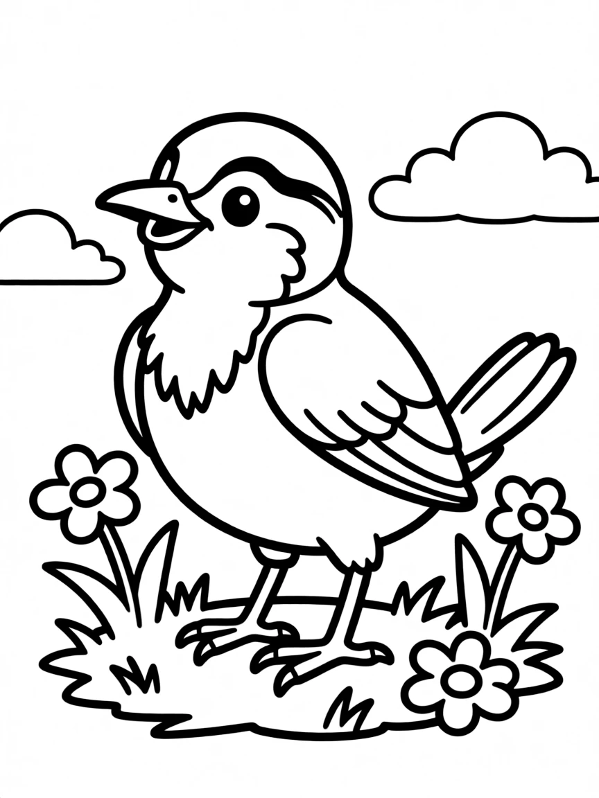 Cheerful cartoon meadowlark coloring page