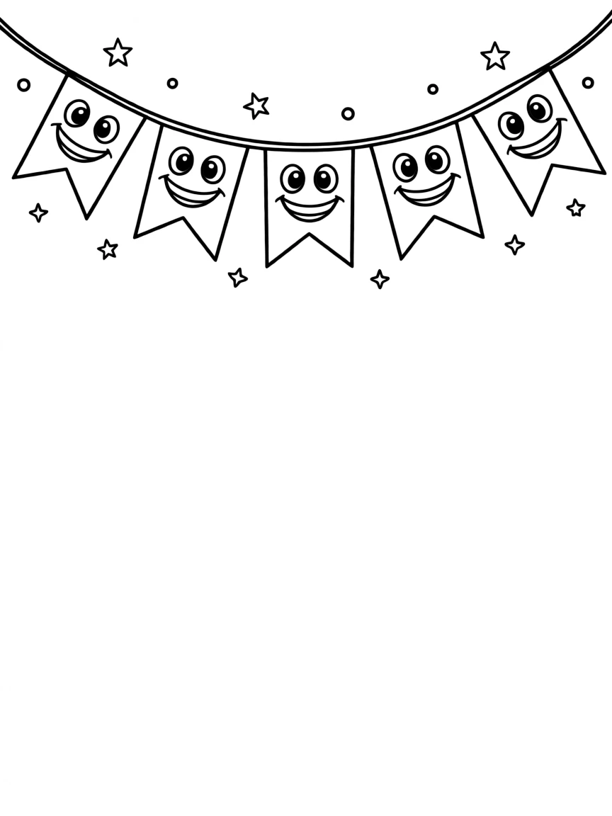 Cheerful cartoon bunting coloring page