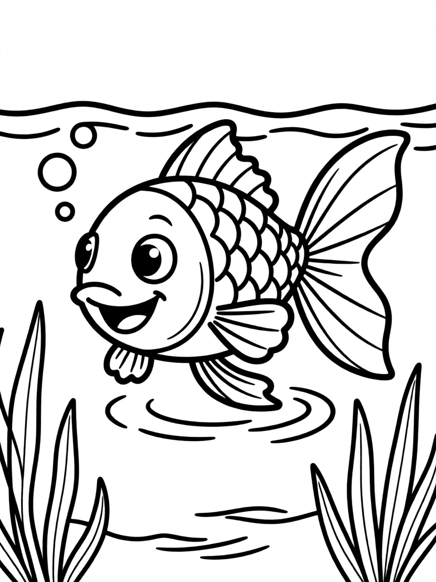 Cheerful cartoon goldfish coloring page