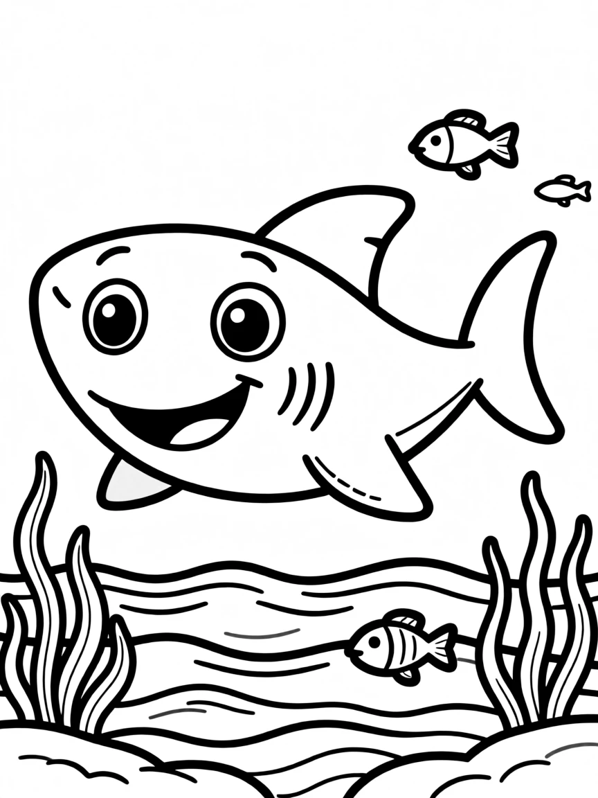 Cheerful cartoon shark coloring page