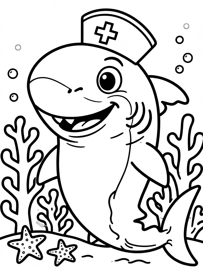Cheerful cartoon nurse shark coloring page