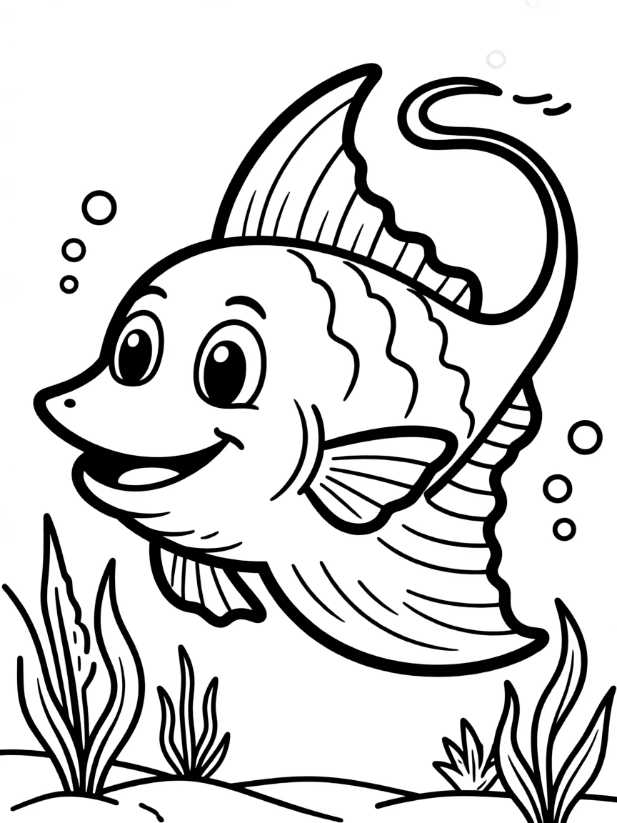 Cheerful cartoon ray coloring page
