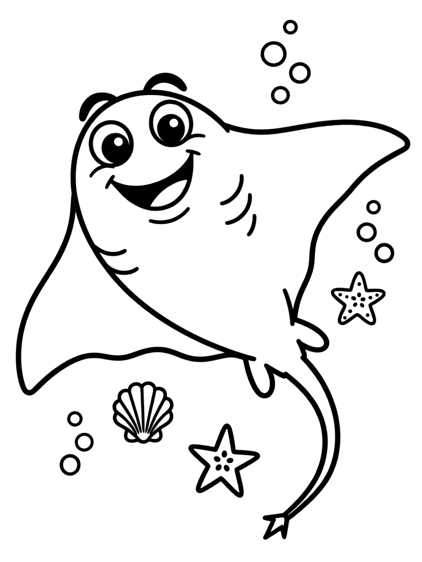 Cheerful cartoon stingray coloring page