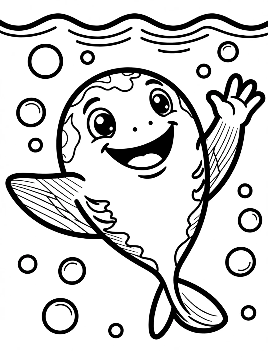 Cheerful cartoon manta ray coloring page