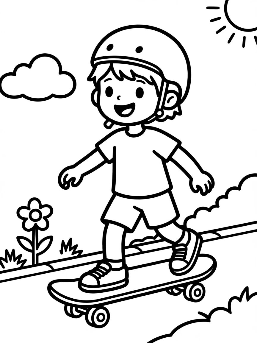 Cheerful cartoon skate coloring page