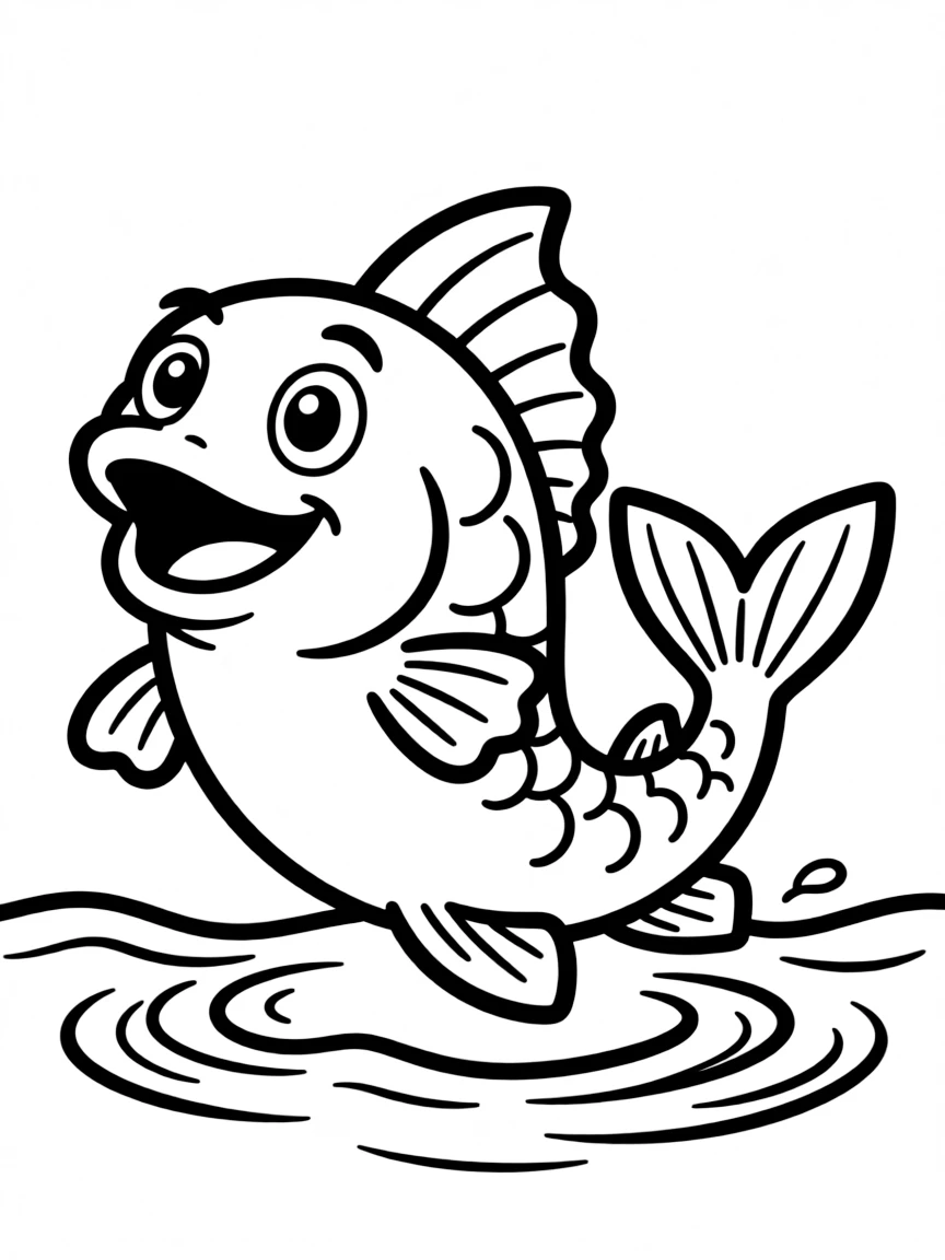 Cheerful cartoon salmon coloring page