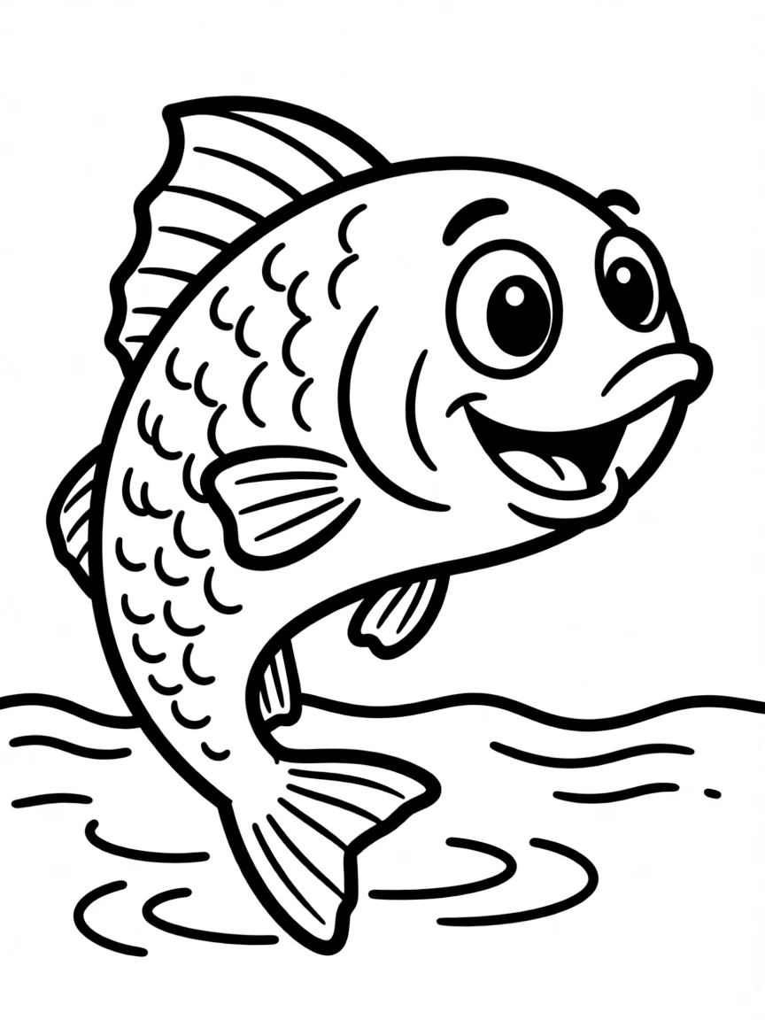Cheerful cartoon bass coloring page