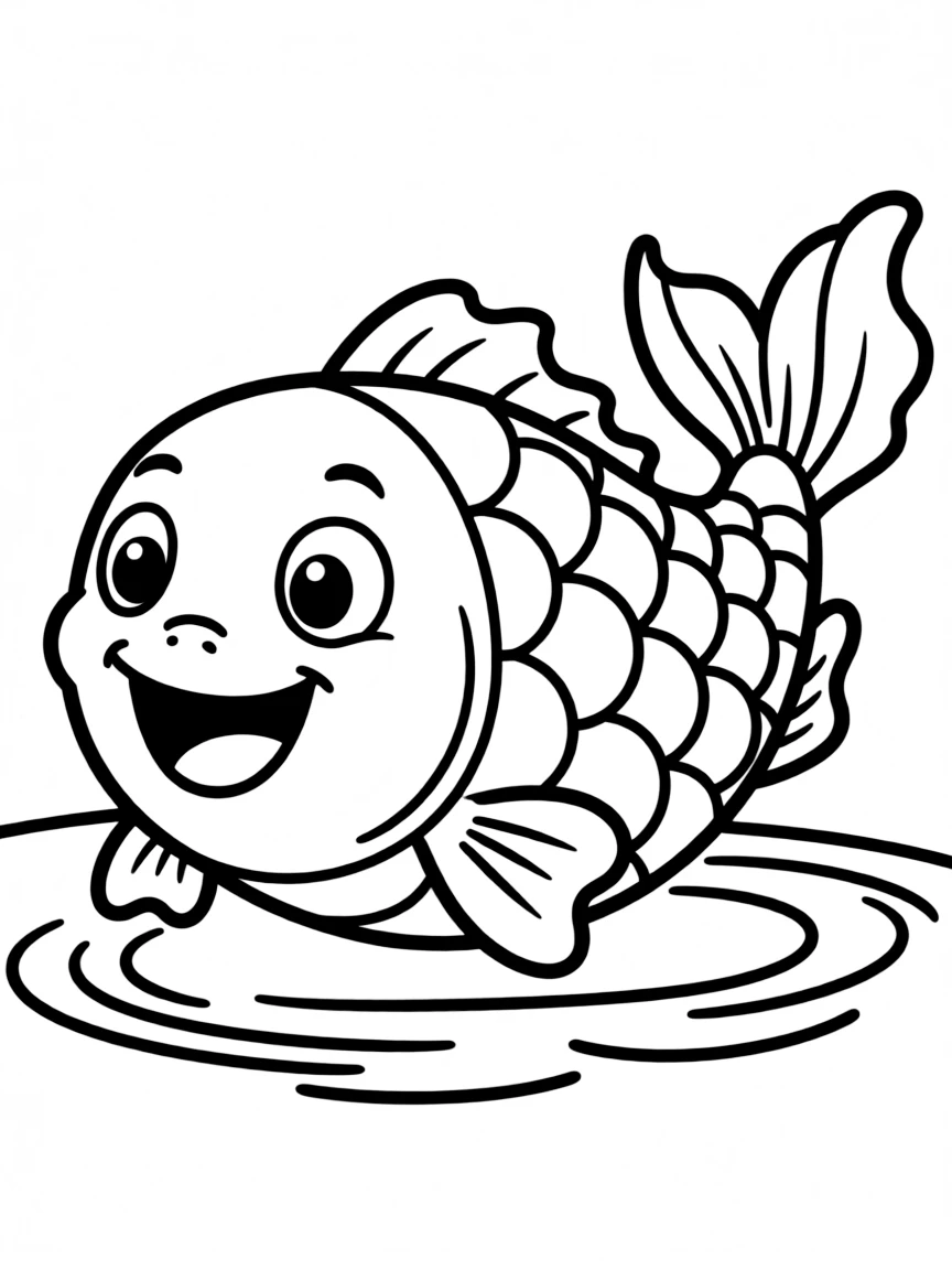 Cheerful cartoon carp coloring page