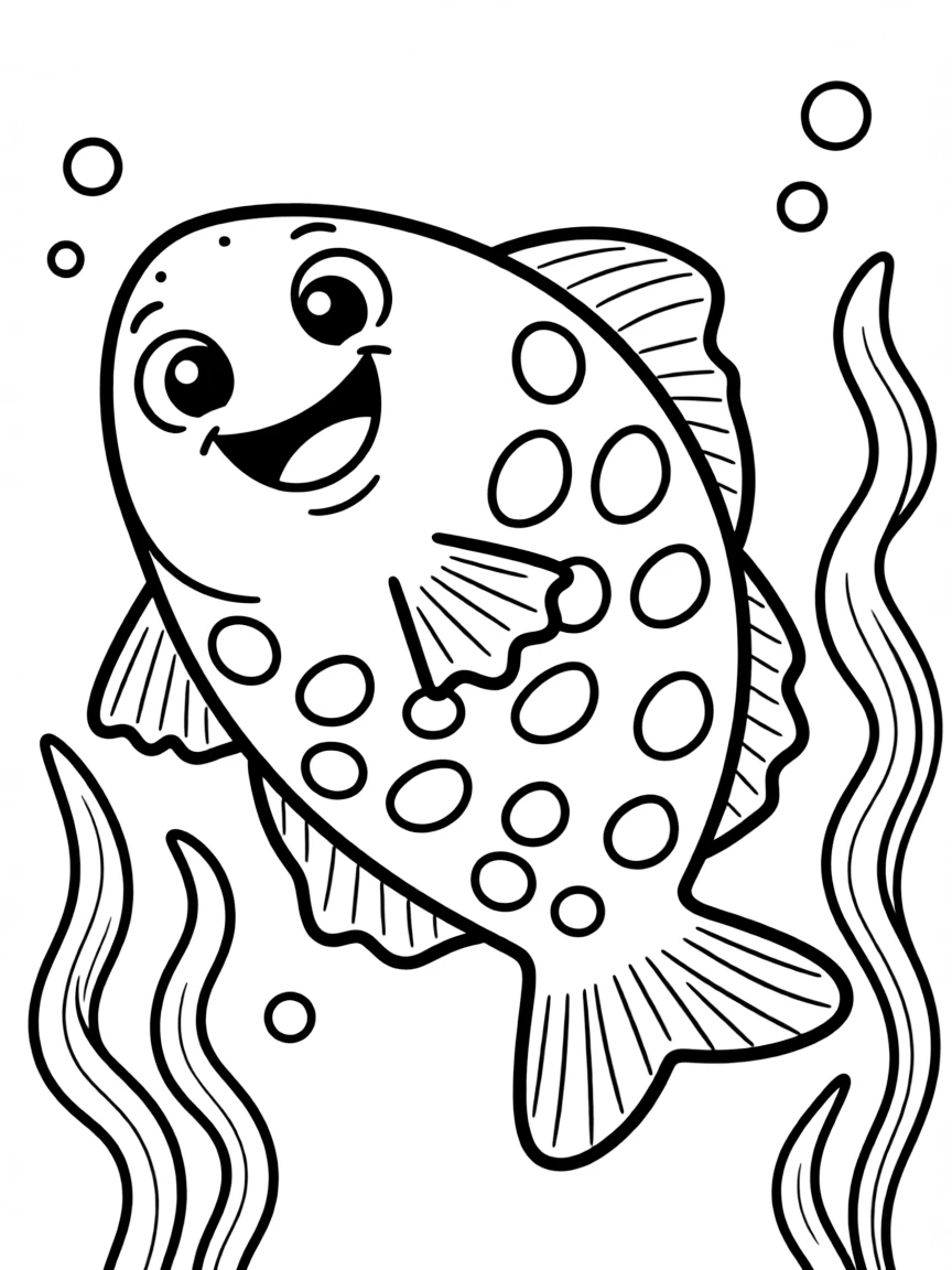 Cheerful cartoon halibut coloring page