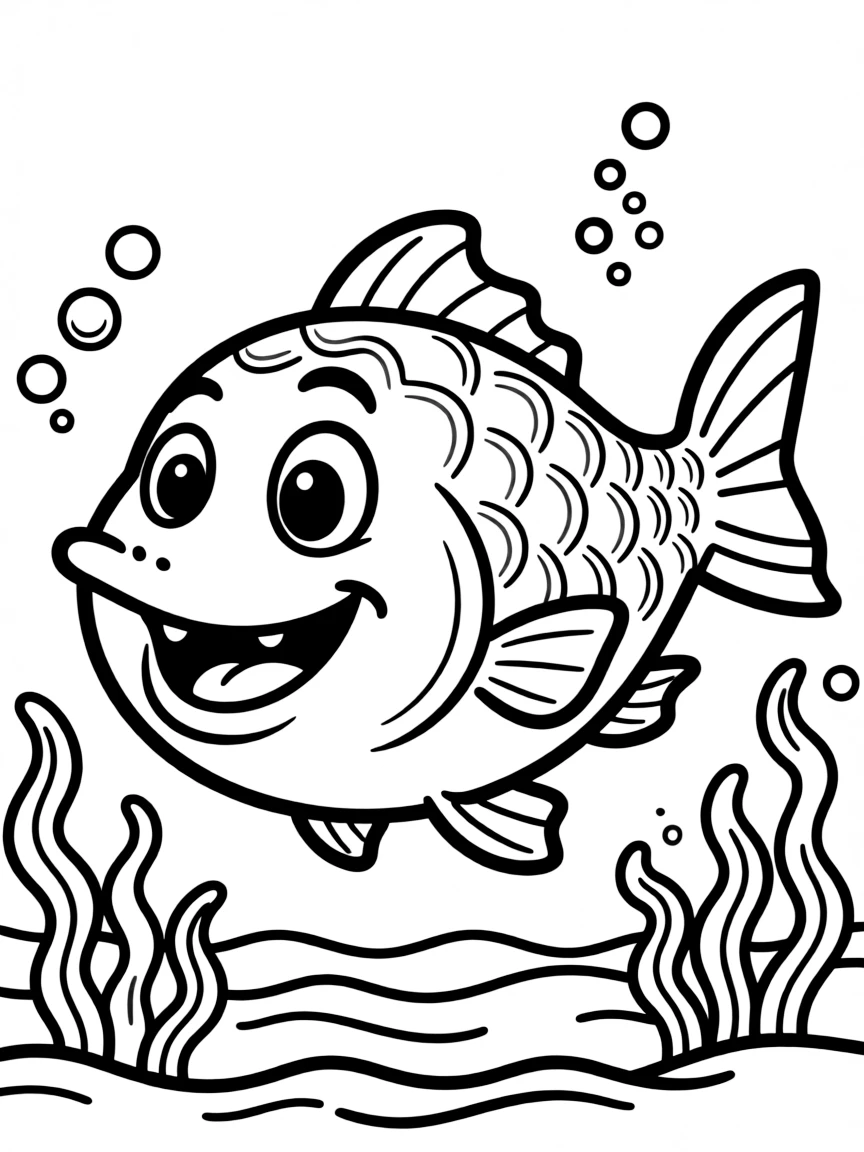 Cheerful cartoon cod coloring page