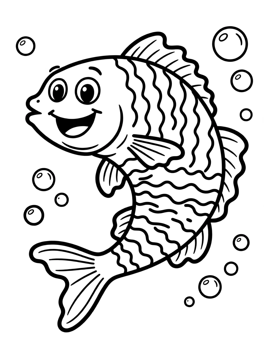 Cheerful cartoon mackerel coloring page