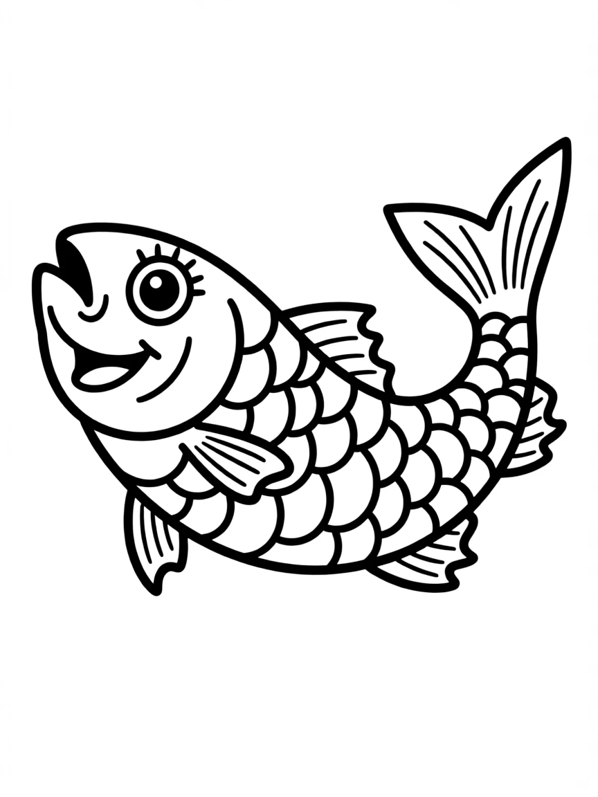 Cheerful cartoon herring coloring page