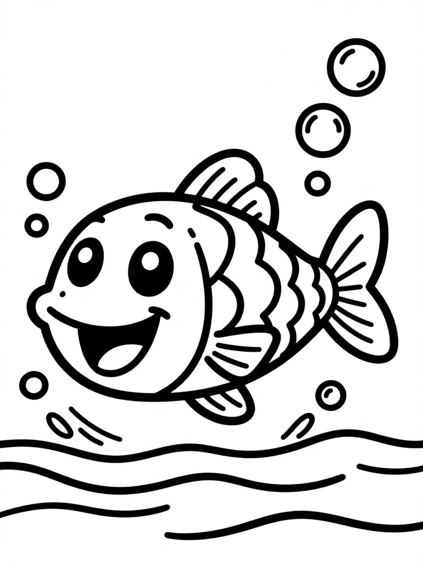 Cheerful cartoon anchovy coloring page