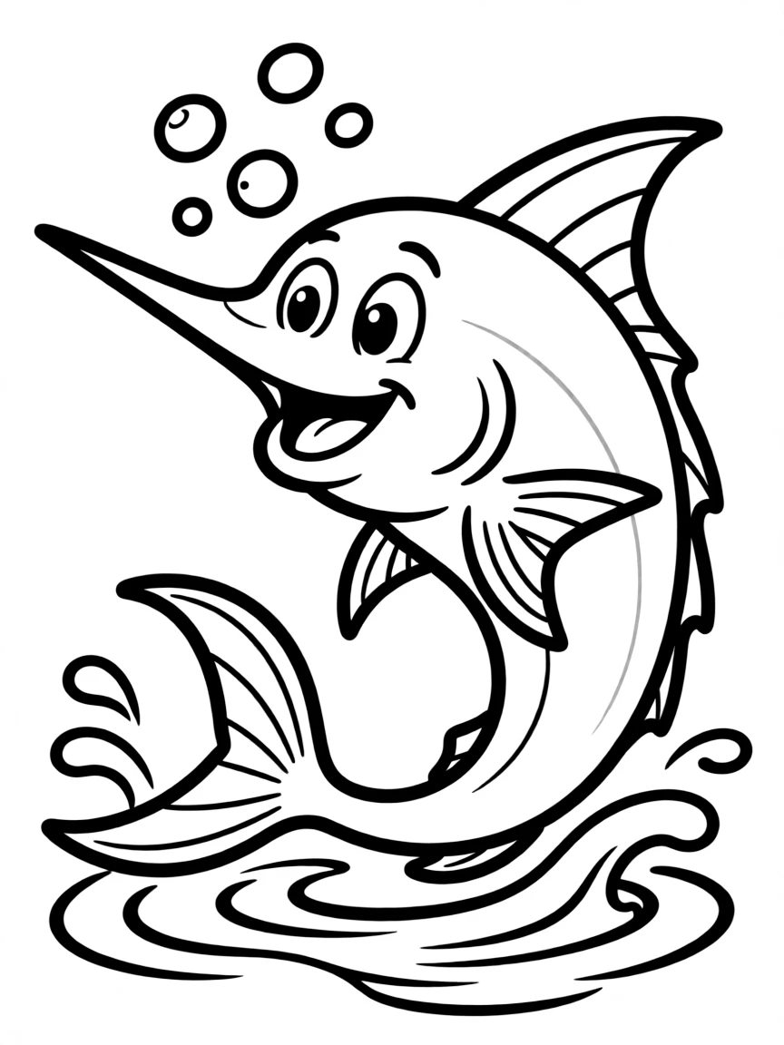 Cheerful cartoon marlin coloring page