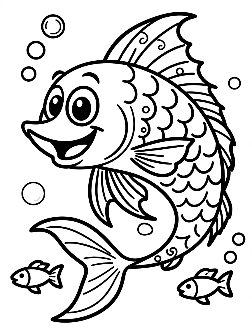 Cheerful cartoon sailfish coloring page