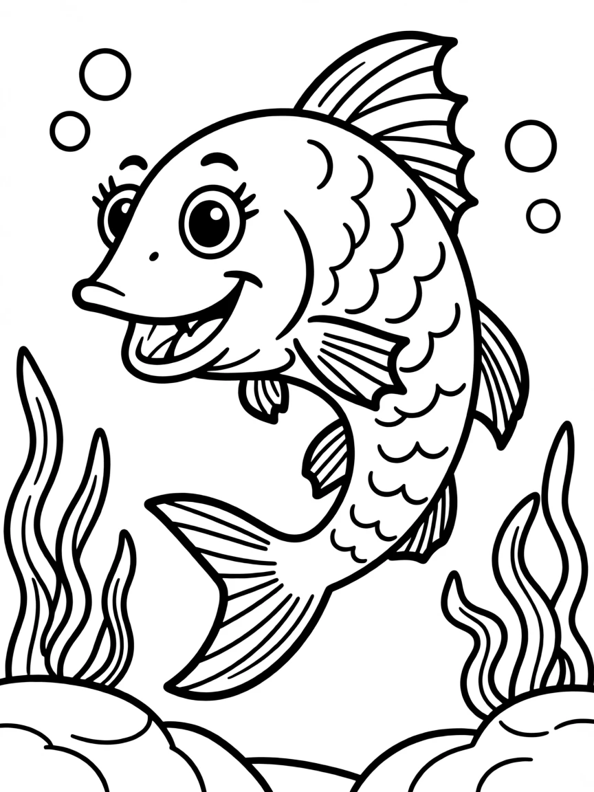 Cheerful cartoon barracuda coloring page