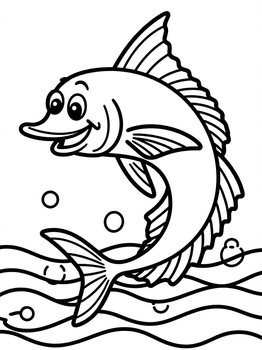 Cheerful cartoon mahi-mahi coloring page
