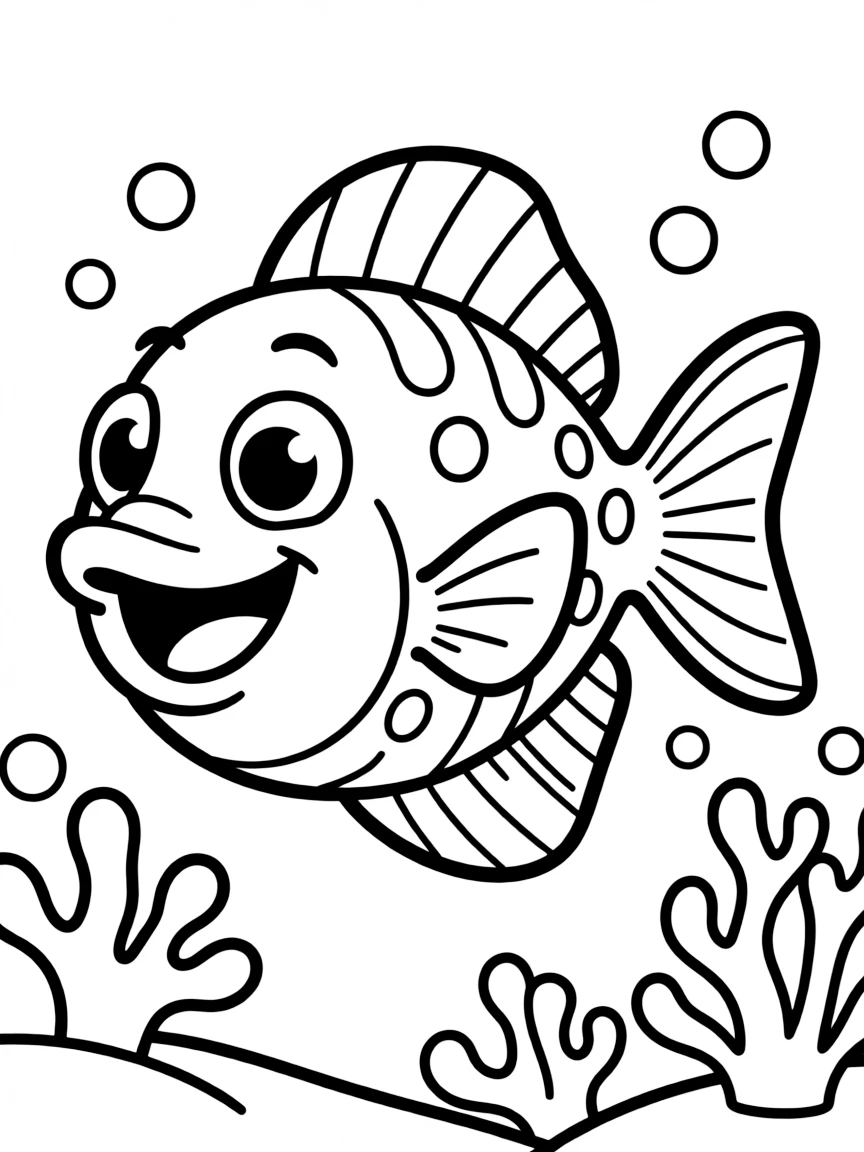 Cheerful cartoon triggerfish coloring page