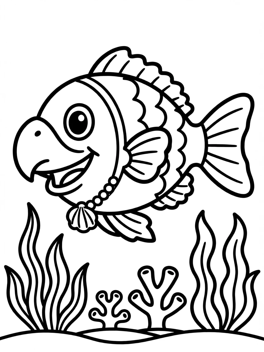 Cheerful cartoon parrotfish coloring page