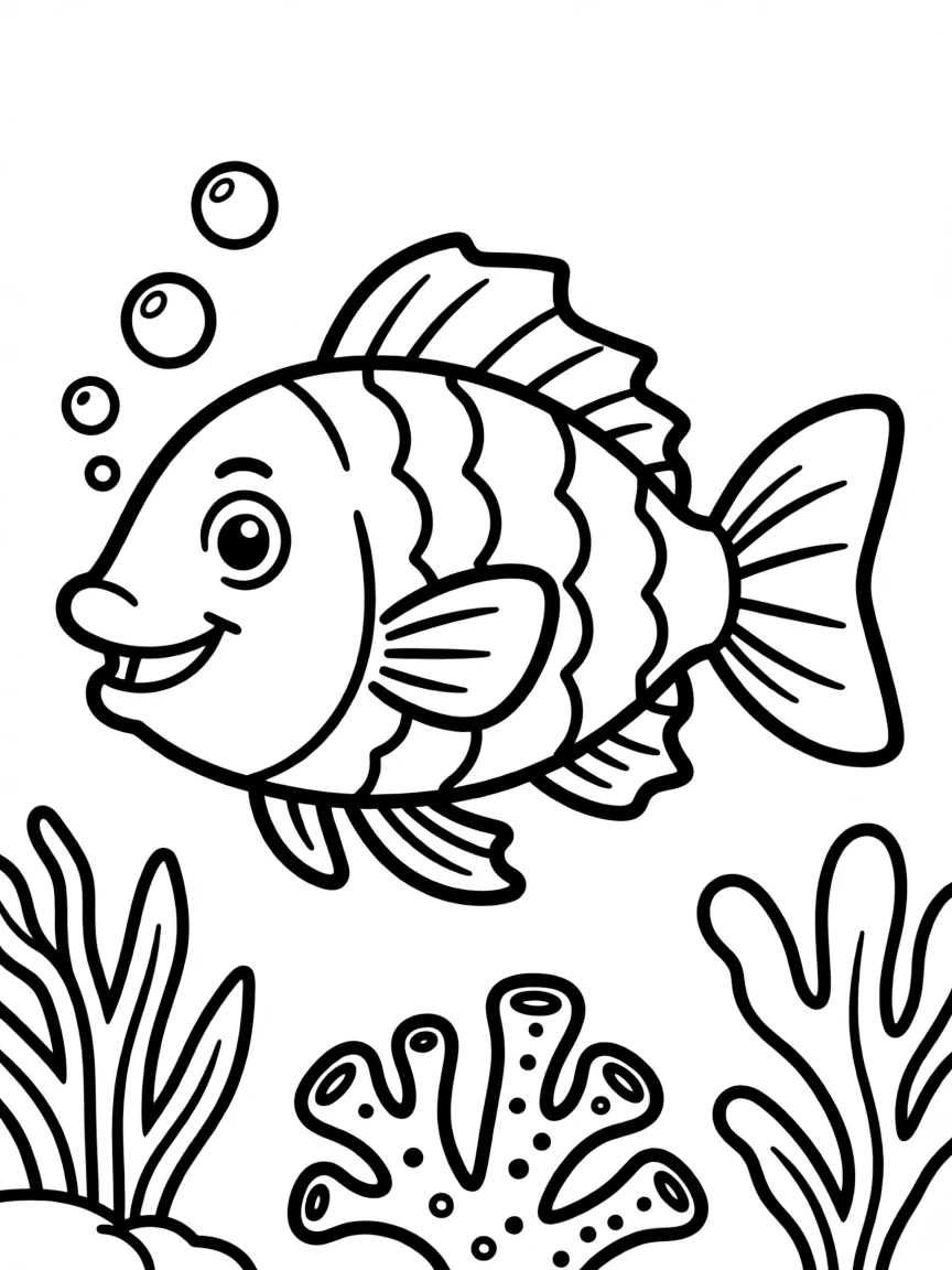 Cheerful cartoon wrasse coloring page