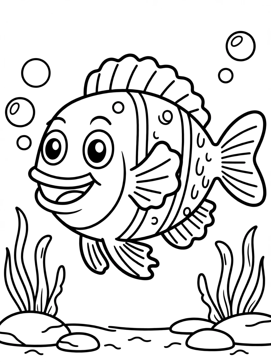 Cheerful cartoon damselfish coloring page