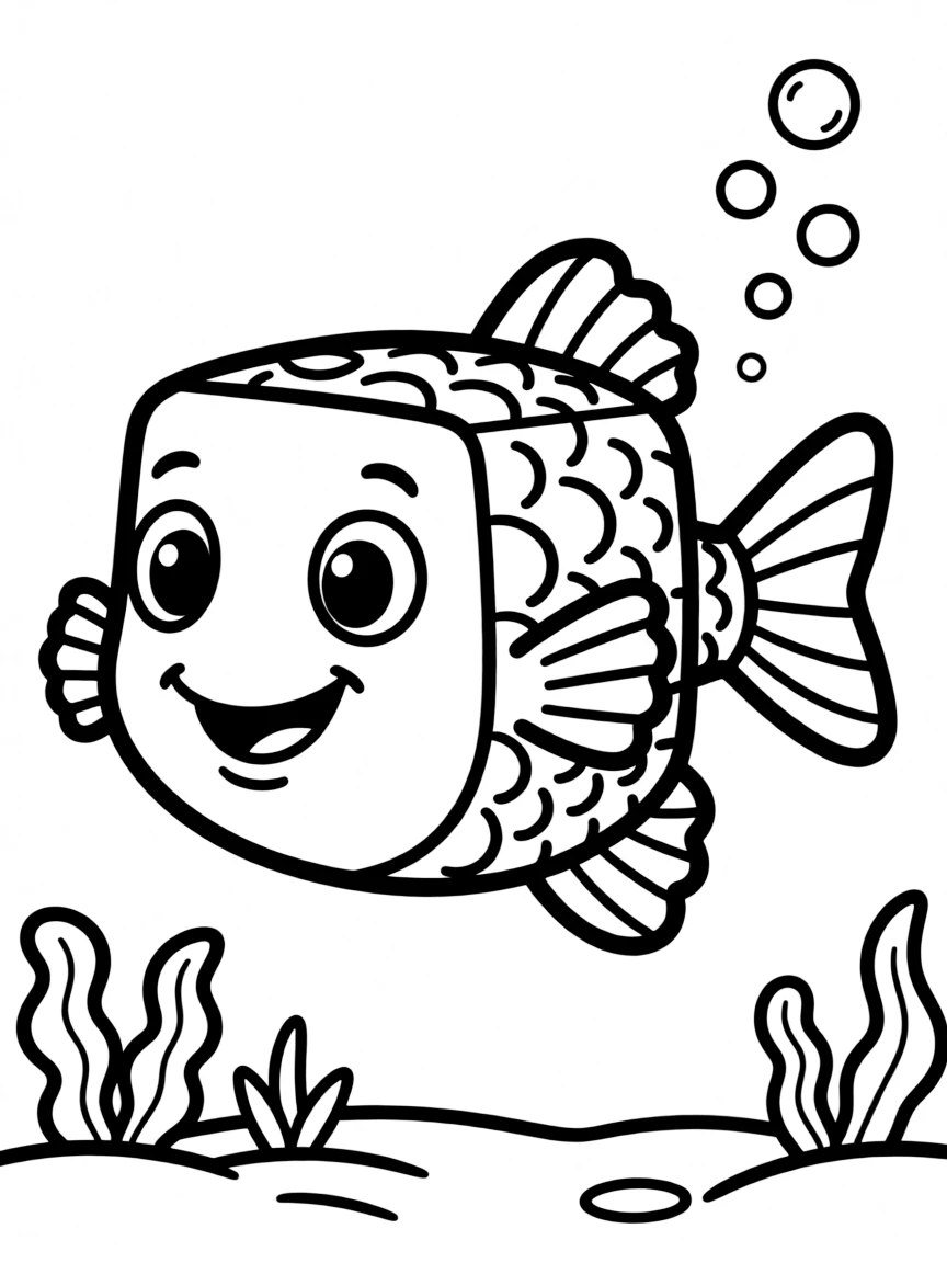 Cheerful cartoon boxfish coloring page