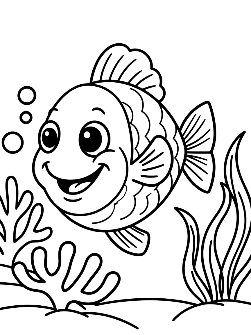 Cheerful cartoon filefish coloring page