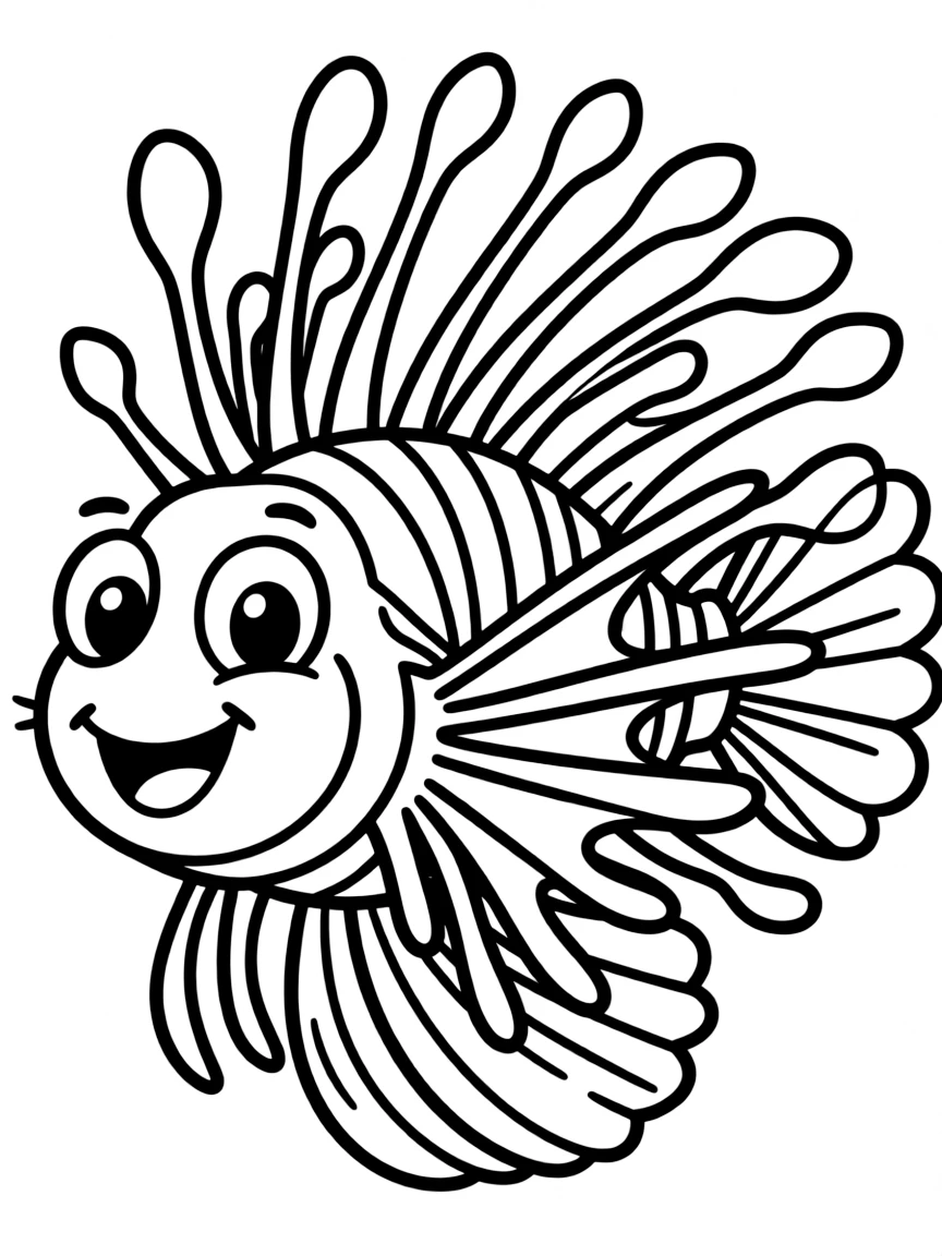 Cheerful cartoon lionfish coloring page